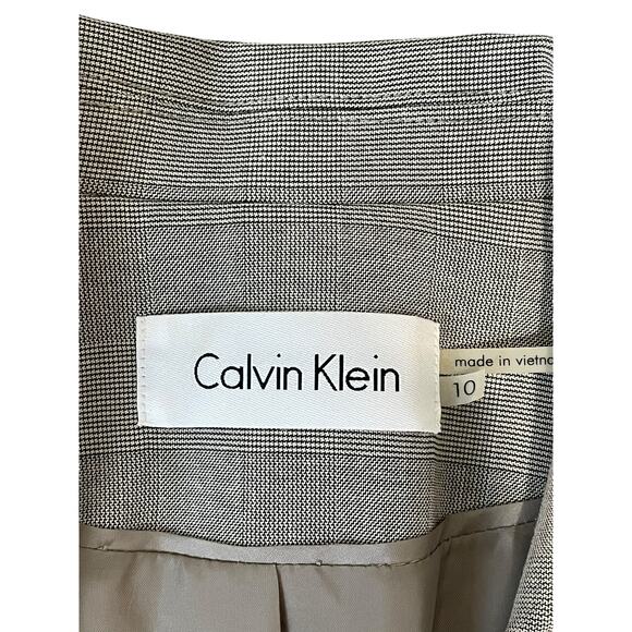 Calvin Klein Women's Career Blazer Size 10 Houndstooth Plaid‎ Black White Jacket - Picture 9 of 11